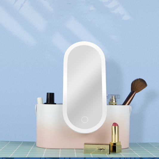 Portable Handheld Dressing Box Mirror Desktop Beauty Mirror With Lamp