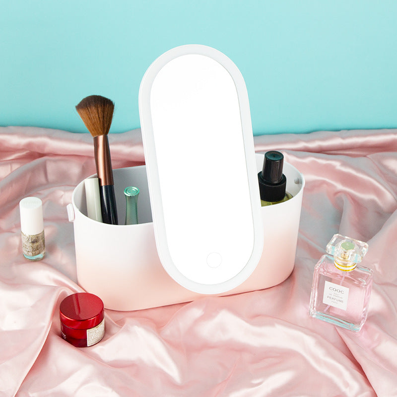 Portable Handheld Dressing Box Mirror Desktop Beauty Mirror With Lamp